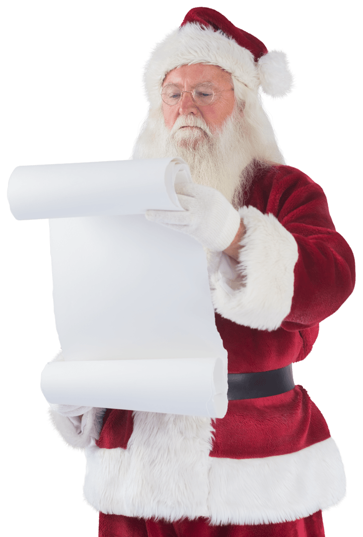 Santa Claus Checking His List on Transparent Background