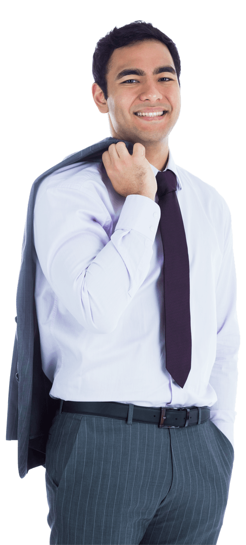 Smiling Biracial Businessman with Suit on Transparent Background