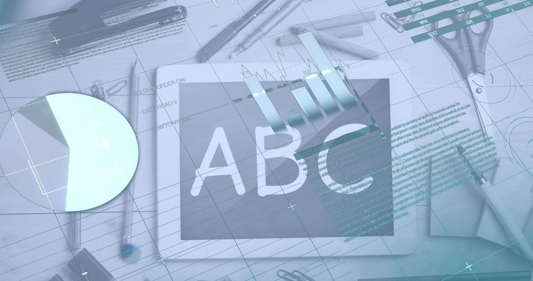 Interactive Infographic and Abc on Digital Tablet with Stationery