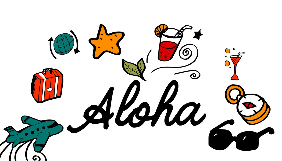 Aloha Travel Symbols Icon on Transparent Background