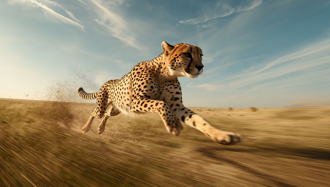 Cheetah Sprinting Across Grassland at High Speed
