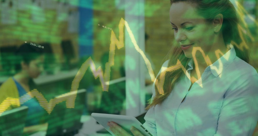 Successful Businesswoman Analyzing Digital Data with Tablet