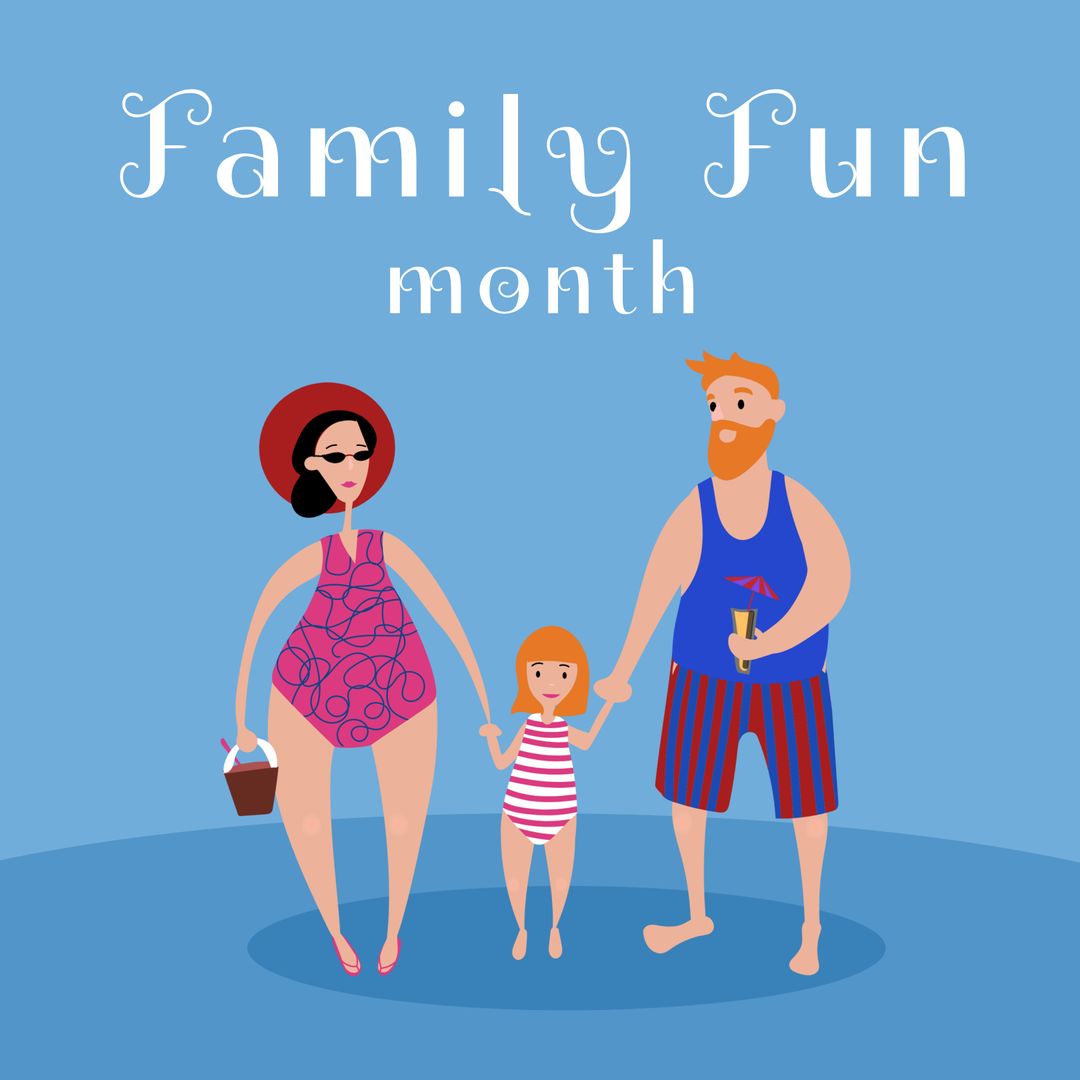 Family Fun Illustration with Parents and Child at Beach