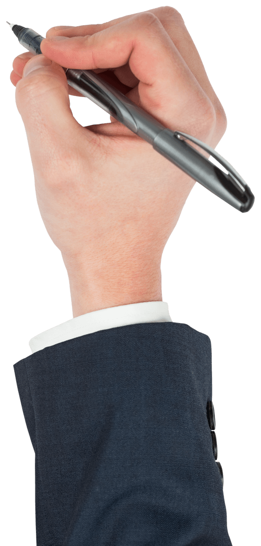 Businessman Hand Writing with Pen Transparent Background