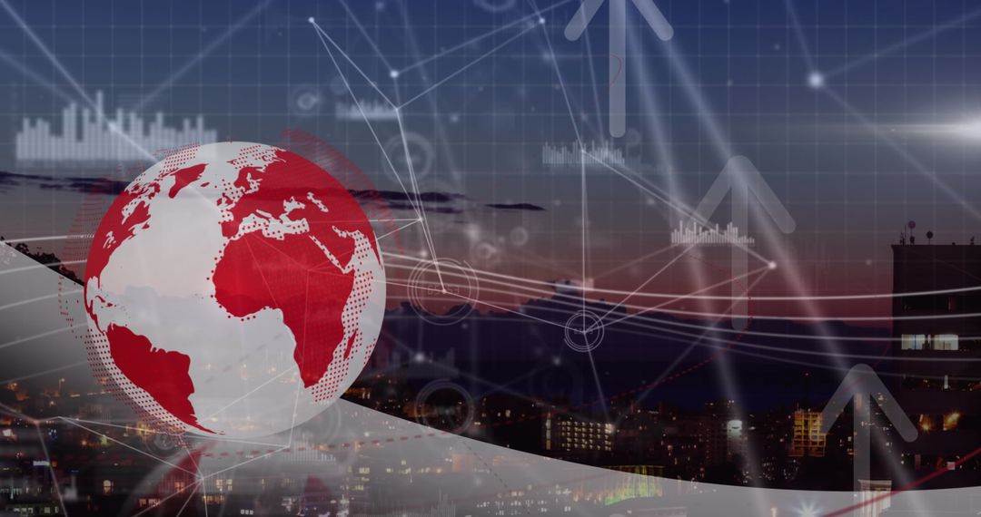 Digital Network Globe with City Lights and Futuristic Holographs