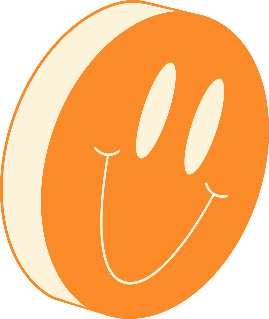 3D Smiling Orange Disc on Transparent Background