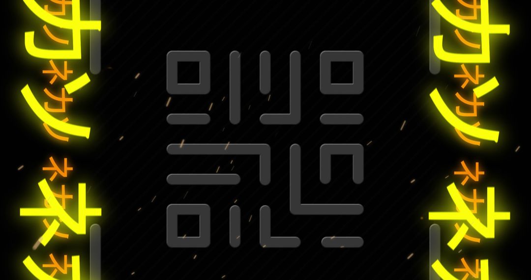 Futuristic QR Code Overlay with Neon Symbols