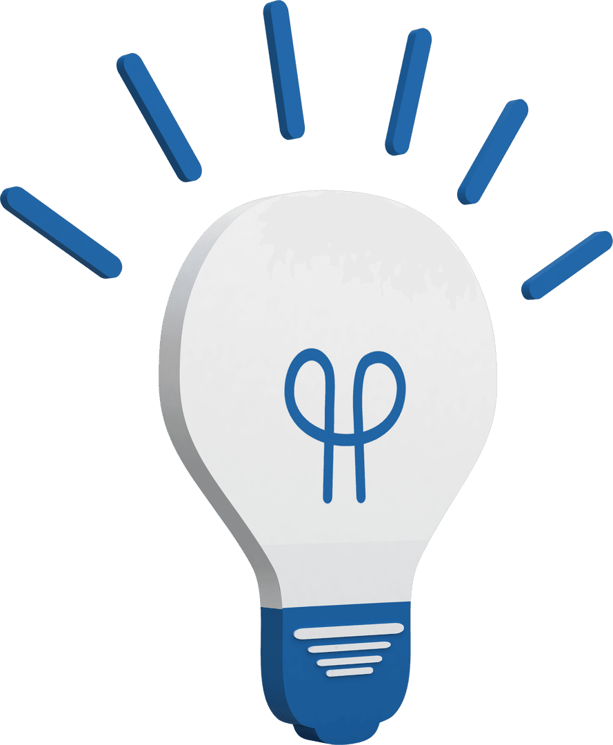 Transparent Symbolic Lightbulb with Blue Rays Design in White