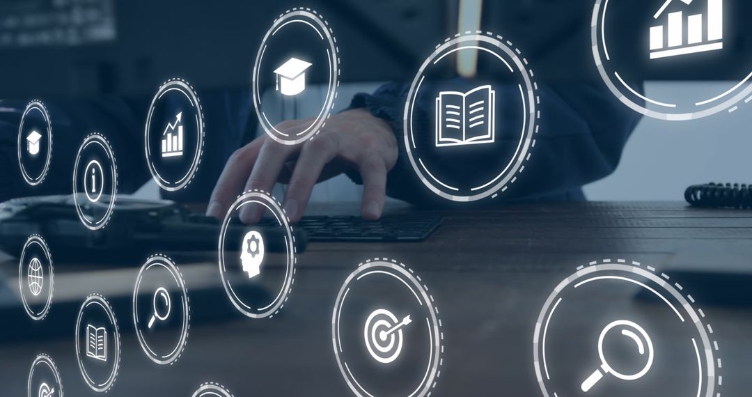 Digital Education Concept with Multiple Books and Icons