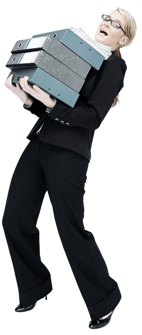 Transparent Overworked Businesswoman Struggling with Folders