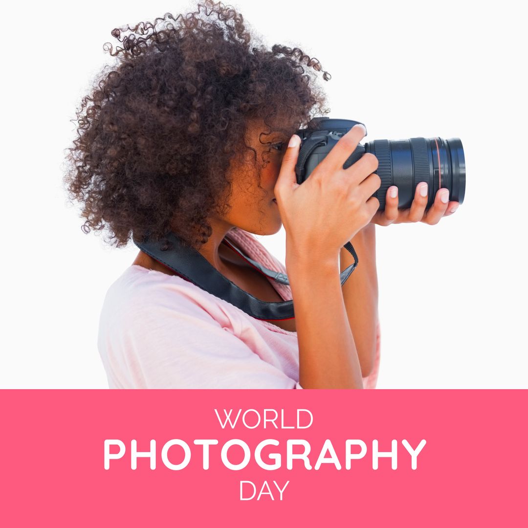 Biracial Woman Celebrating World Photography Day with Camera - Download Free Stock Templates Pikwizard.com