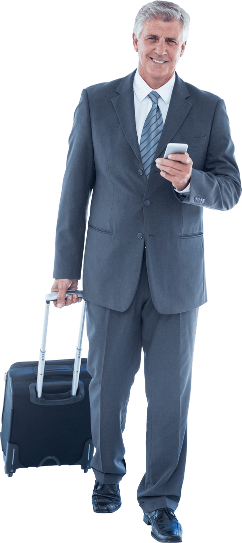Smiling Businessman with Luggage on Transparent Background