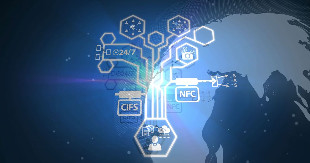 Glowing Digital Connectivity Interface with Network Nodes Overlay