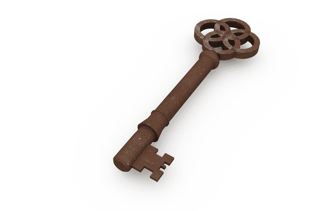 Antique Bronze Key on Transparent Background for Property Security Design