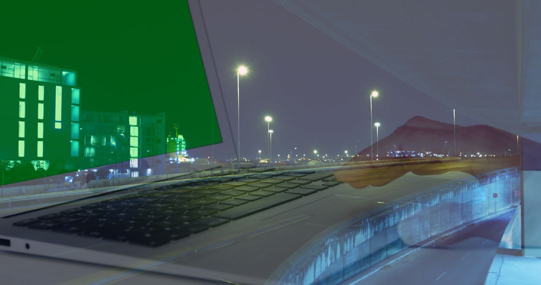 Technology Communication Overlap with Cityscape Night Traffic