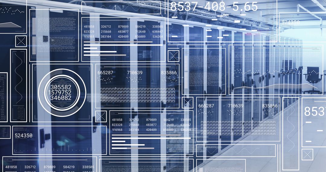 Virtual Interface in Modern Server Room Representing Data Storage