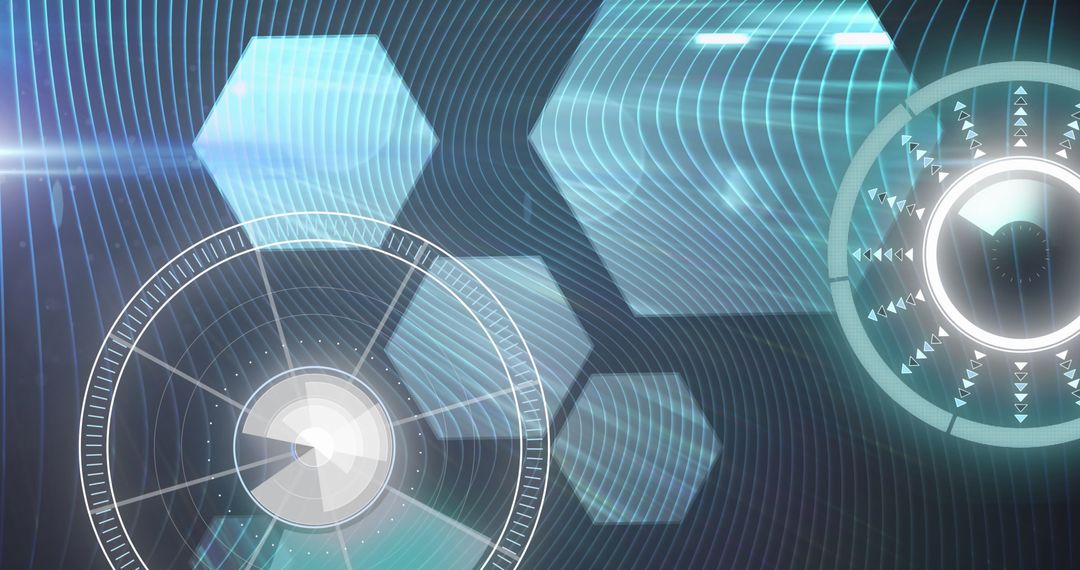 Futuristic digital interface with data processing and hexagons