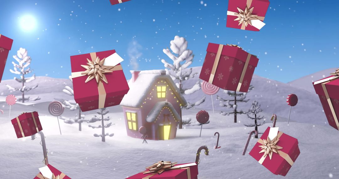 Whimsical Christmas Scene with Snow and Presents