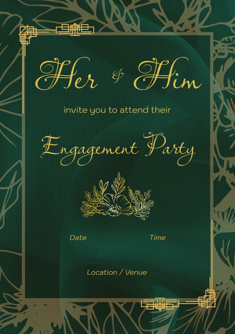 Elegant Green and Gold Floral Engagement Party Invitation Template - Download Free Stock Templates Pikwizard.com