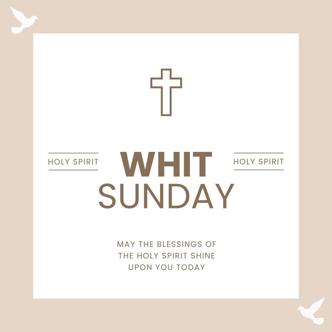 Whit Sunday Religious Celebration Background with Cross and Doves