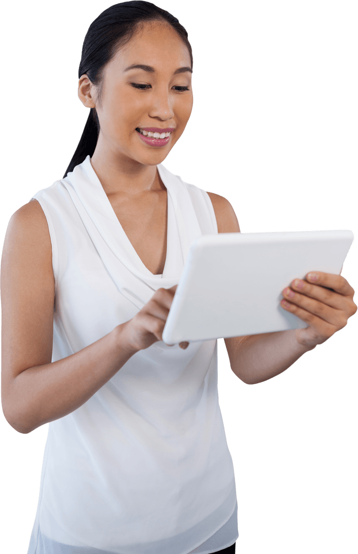 Transparent Image of Businesswoman Confidently Using Tablet