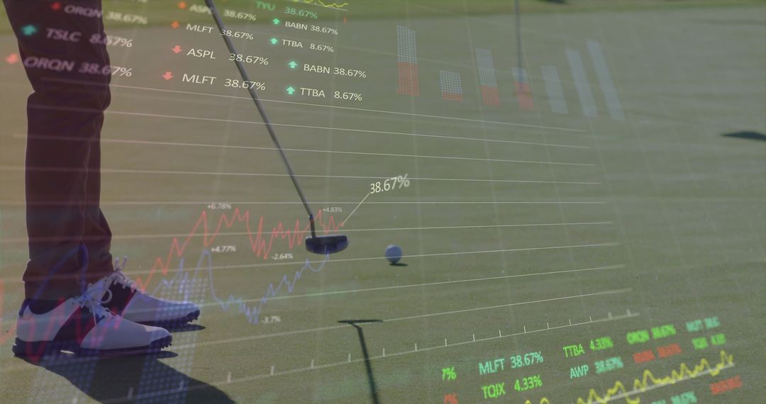 Golfer on Green with Overlay of Financial Data Graphs