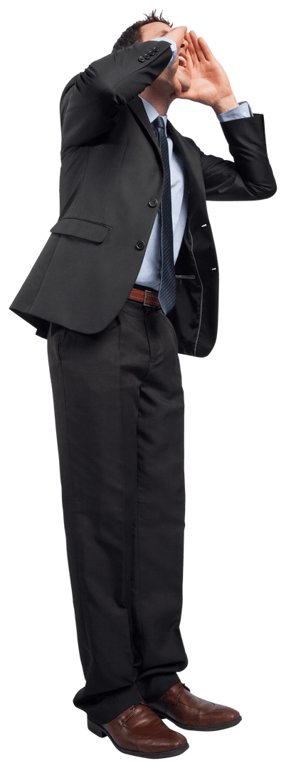 Transparent Businessman Shouting Enthusiastically on White Background