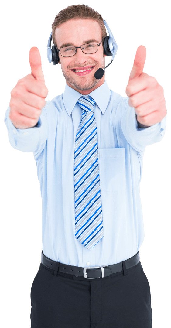 Transparent Support Agent Giving Thumbs Up with Headset
