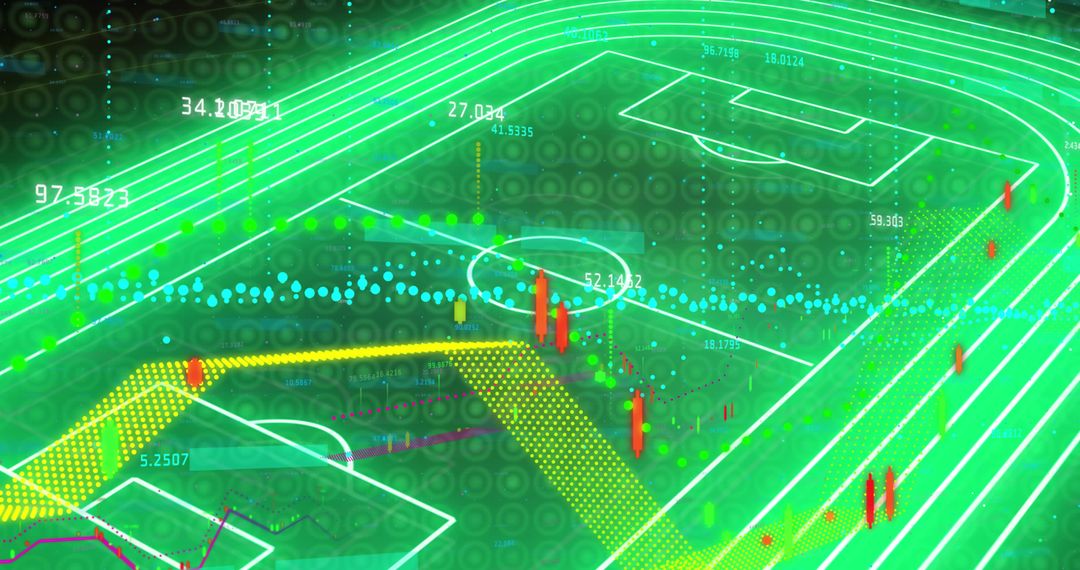 Neon Football Field with Digital Data Visualization