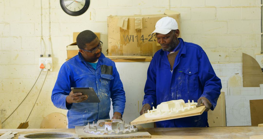 Two African American Workers Examining Molds in Workshop - Free Images, Stock Photos and Pictures on Pikwizard.com