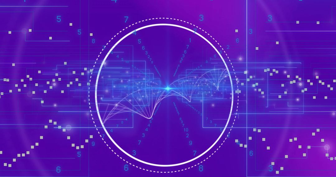 Digital DNA Strand and Data Analysis on Purple Background