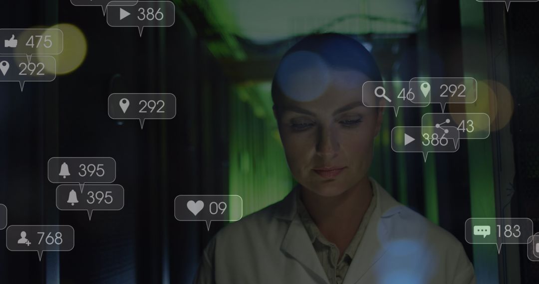 Female IT Professional in a High-Tech Server Room