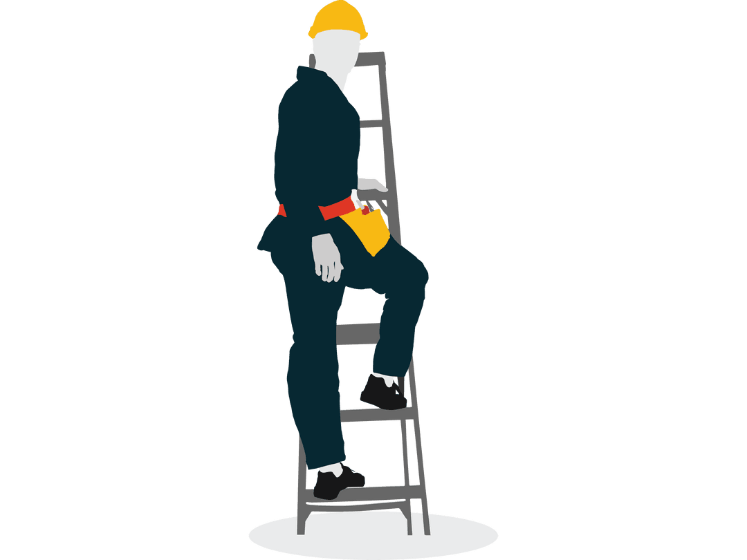 Engineer Climbing Ladder in Safety Gear on Transparent Background