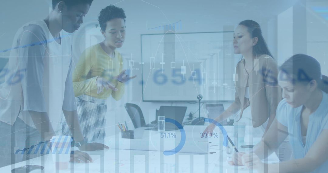 Business Team Analyzing Data in Technology-Integrated Office