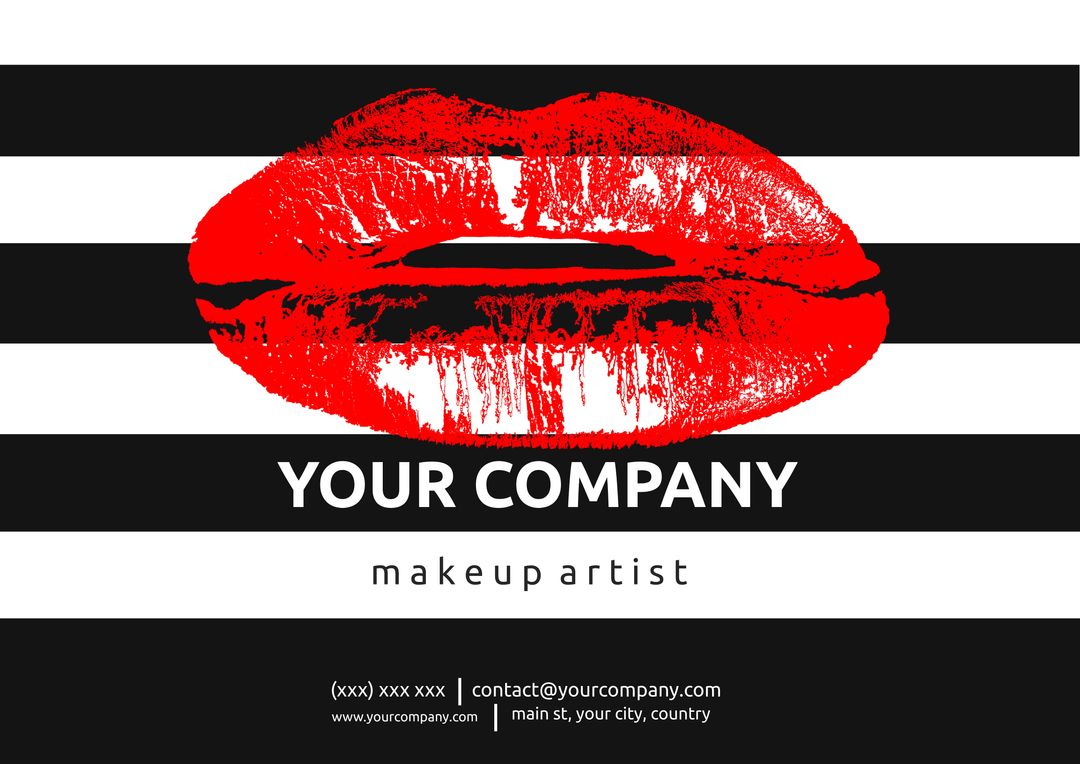 Bold Red Lips Business Card for Makeup Artists at Fashion Events - Download Free Stock Templates Pikwizard.com