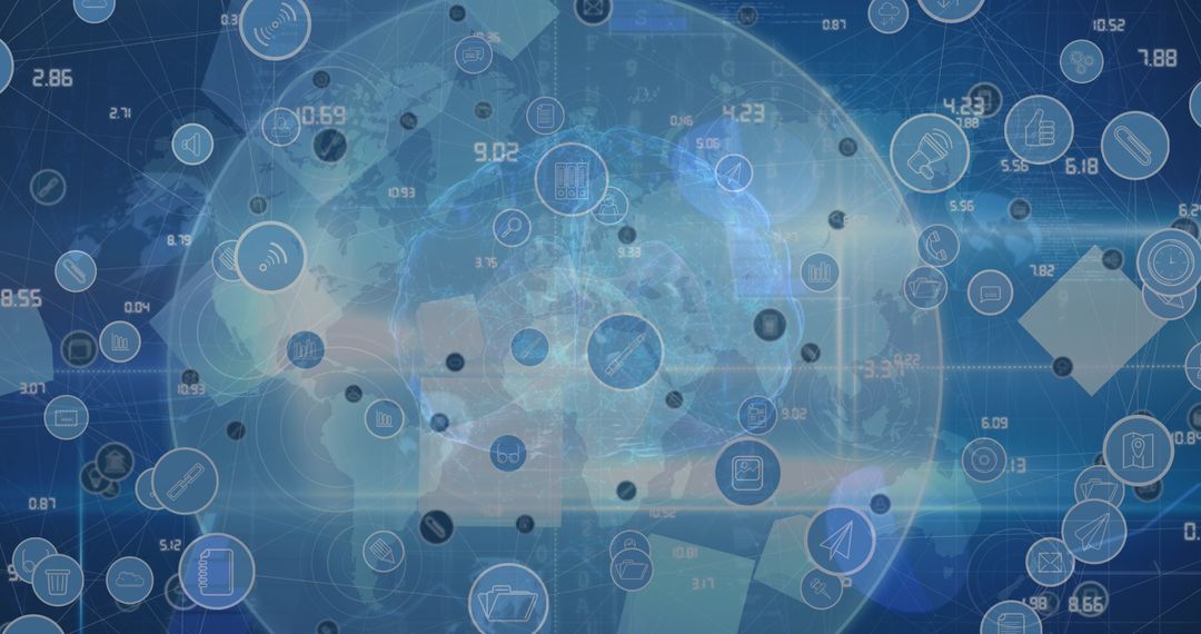 Global Network Connections with Digital Interface Icons