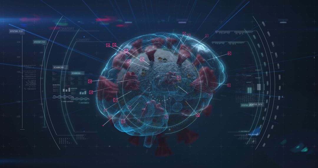 Human Brain and COVID-19 Cells Digital Illustration for Global Pandemic Concept