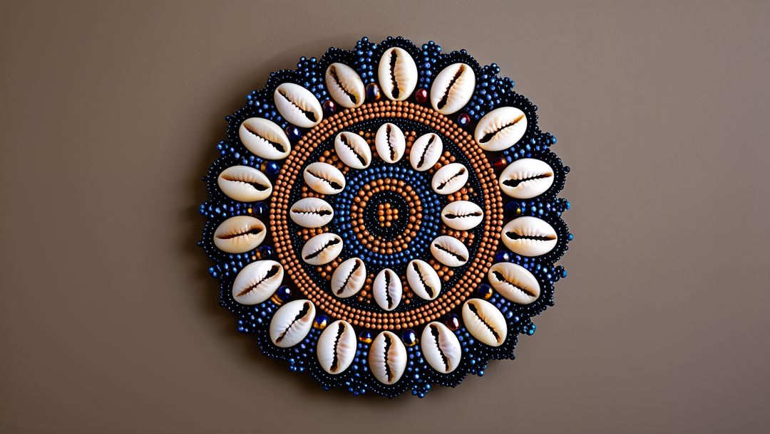 Circular Shell and Bead Mandala with Cowrie Shells and Beads