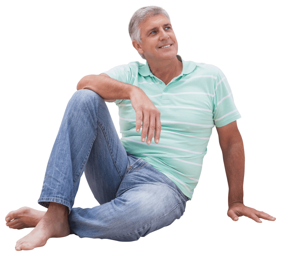 Mature Man Relaxing in Casual Outfit Transparent Background