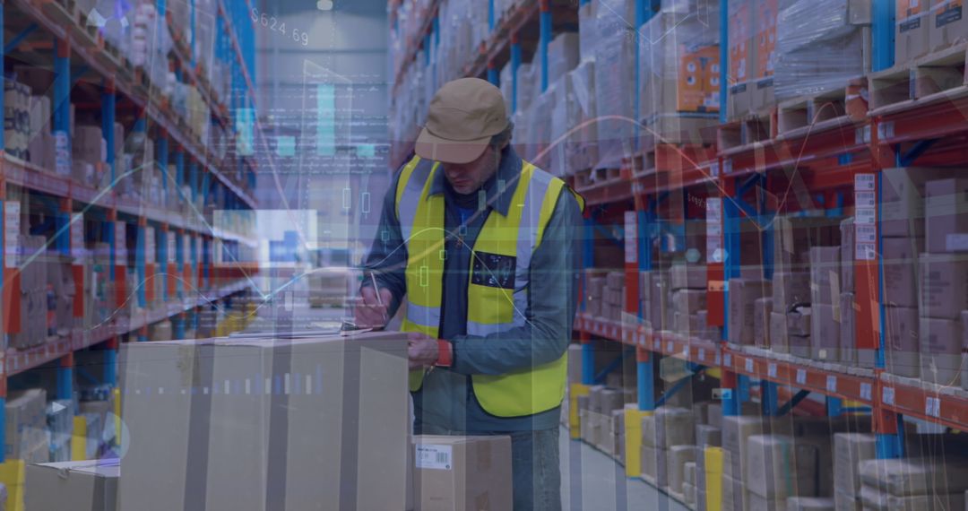 Warehouse Inventory Audit Worker Checking Boxes Shelves Logistics