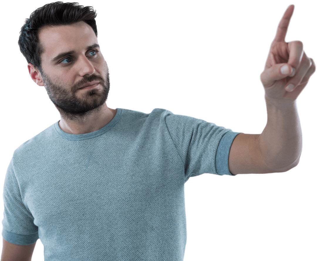 Man touching transparent virtual interface