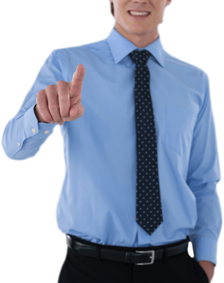 Businessman Engaging with Transparent Virtual Interface Gesture