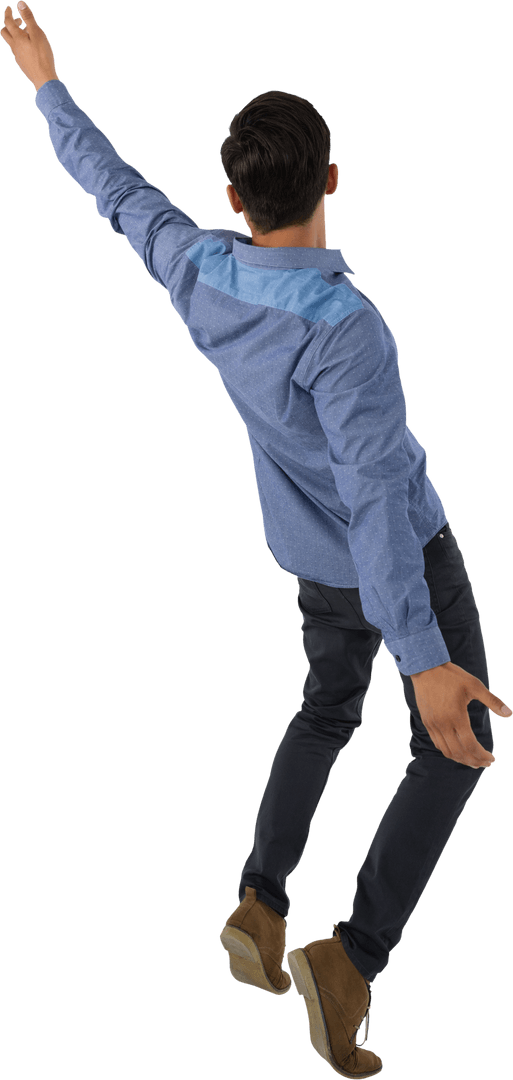 Transparent Rear View of Balancing Businessman on One Foot