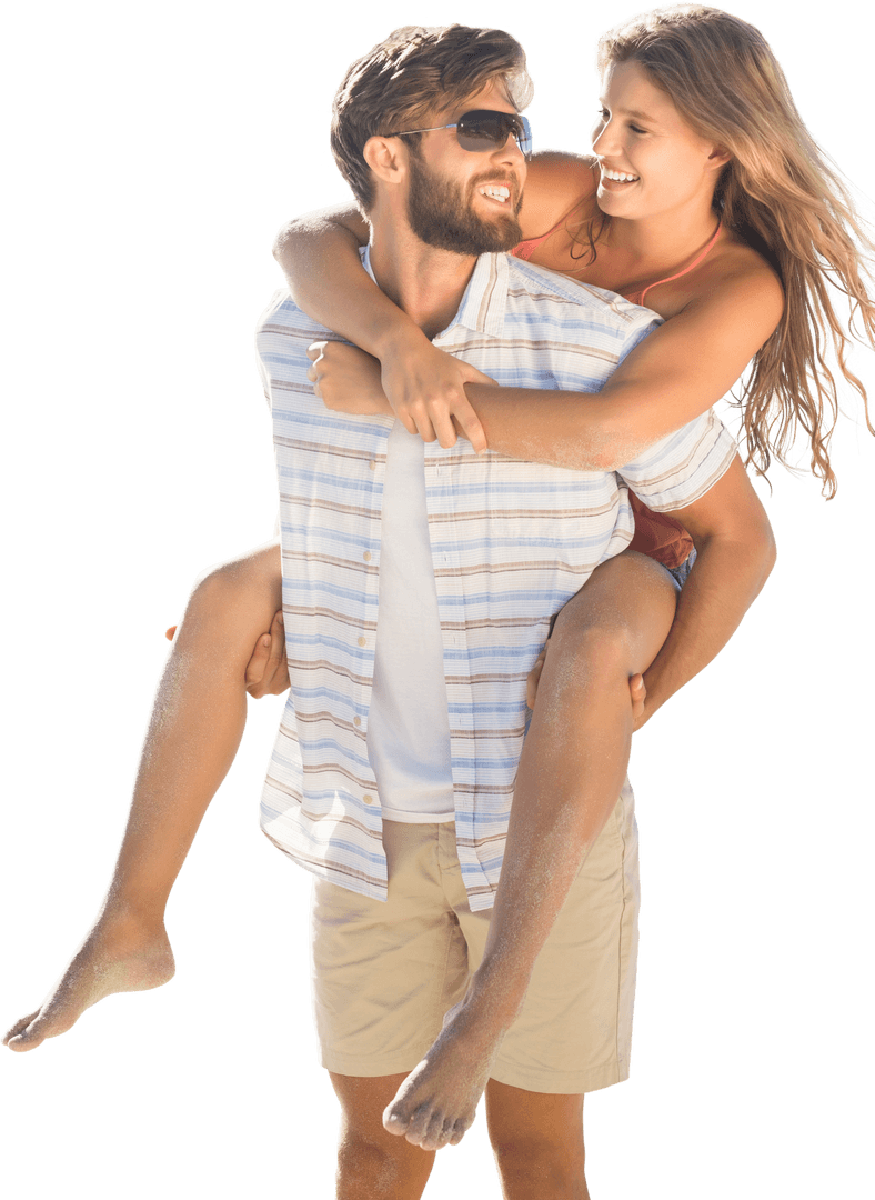 Couple Piggyback Ride Joyful Transparent Background Isolated