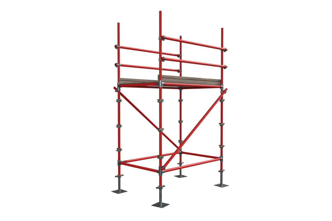 Red Metal Scaffolding Transparent View High Altitude Work Access