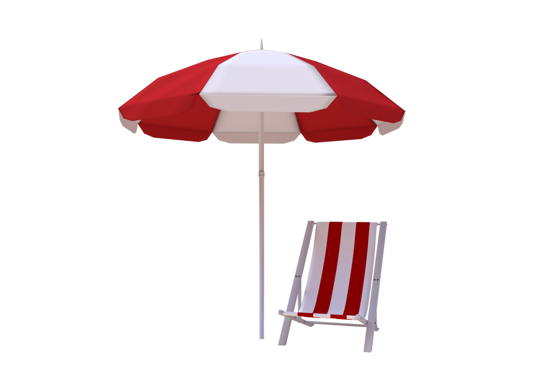 Red and White Beach Umbrella and Deck Chair on Transparent Background - Download Free Stock Images Pikwizard.com