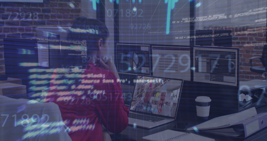 Businesswoman Using VR Headset for Data Analysis and Communication