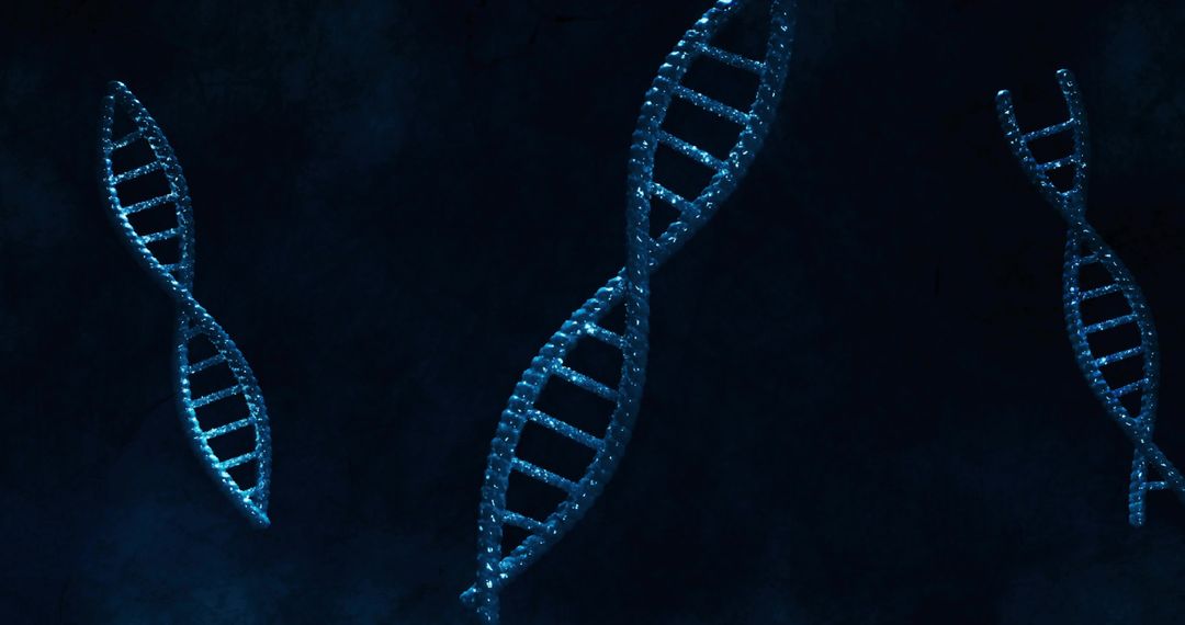 Glowing Blue DNA Double Helix Floating in Dark Textured Field, Molecular Genetics