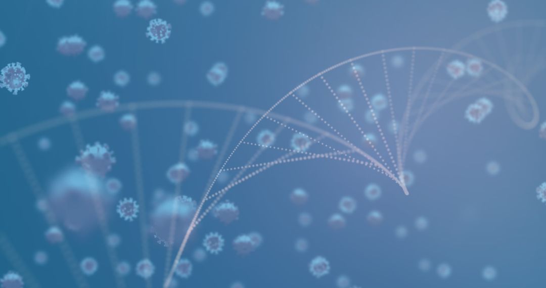 DNA Helix Rotating Amidst Coronavirus Particles on Digital Interface