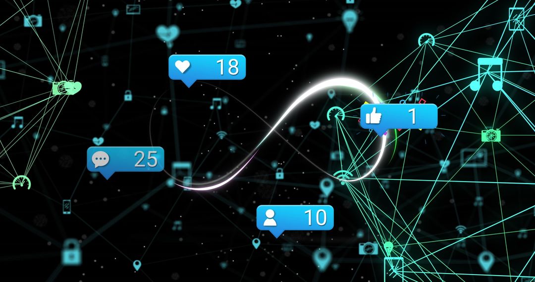 Social Media Icons with Digital Network Overlay Concept